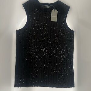 Allsaints hand embellished black lovise top size 10 NWT